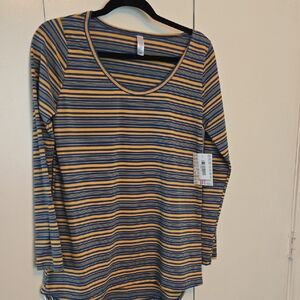 LuLaRoe Blue and Yellow Striped Long Sleeve Tee